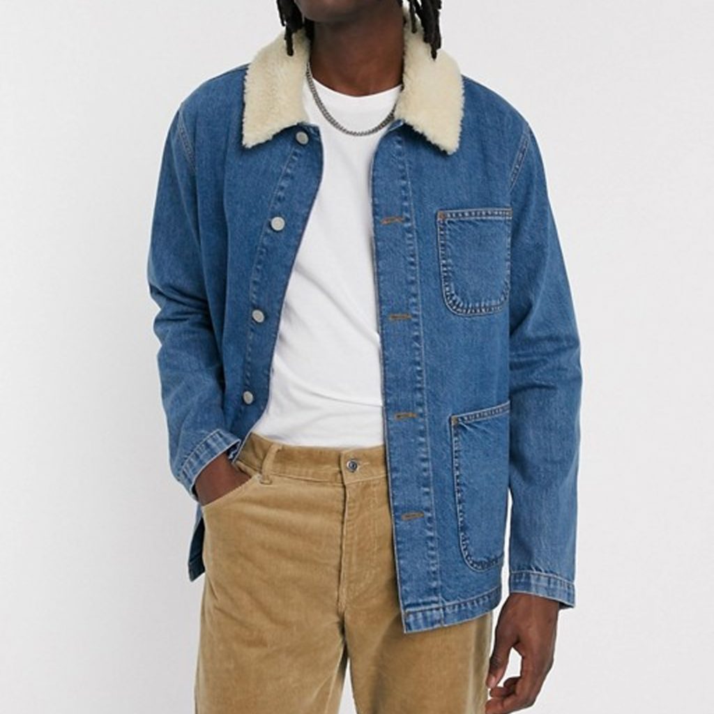 pantone 2020 blue Shopping Guide ASOS DESIGN denim worker jacket in blue with detachable borg collar asos