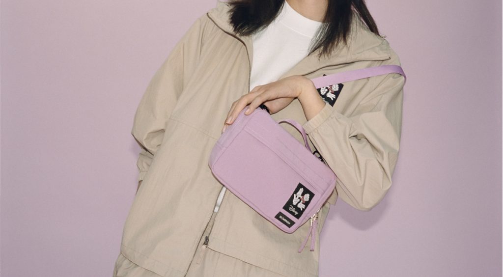Ambush x Disney x Uniqlo outerwear with pink sling bag