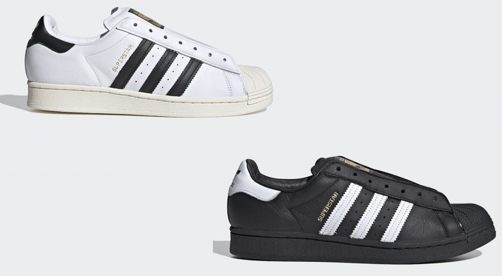 laceless Adidas Superstar two colorways