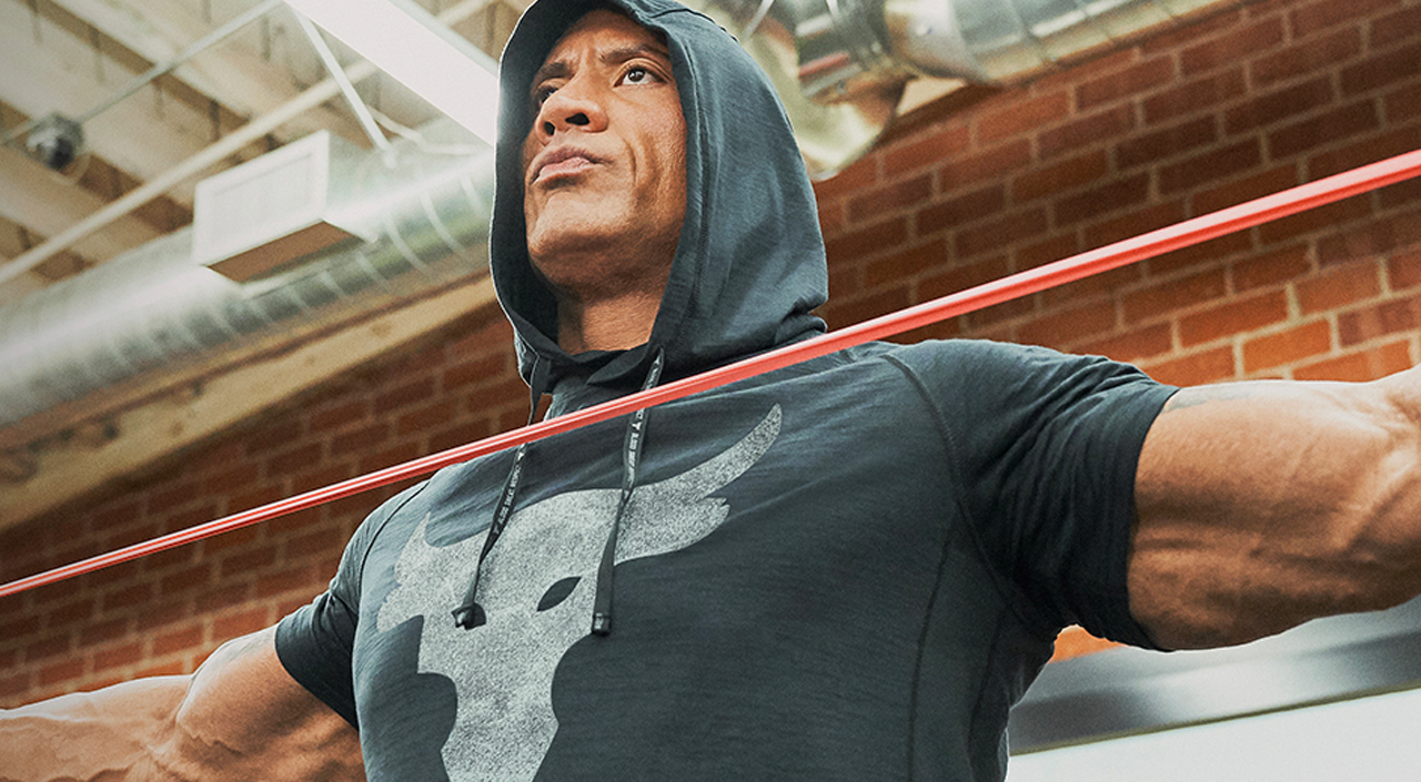 The Rock x Under Armour lifting weights
