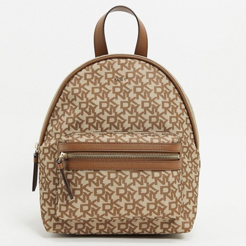 Mother’s Day Gift Guide DKNY all over logo backpack in brown