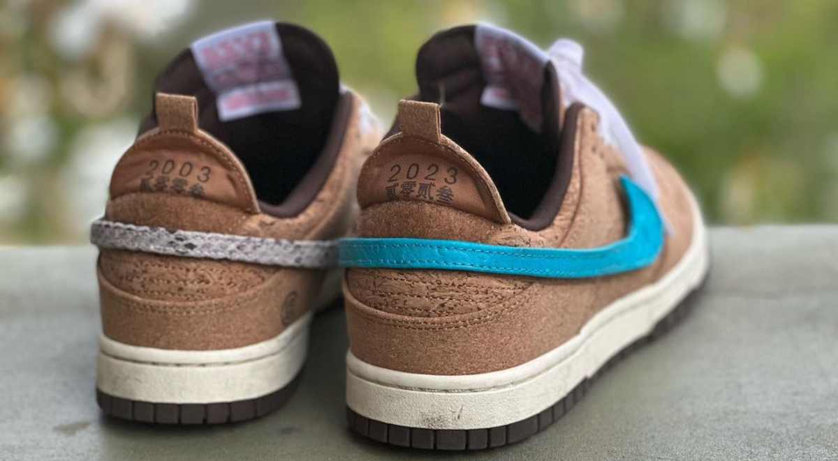 Back view of the Clot x Nike Dunk Low Cork.