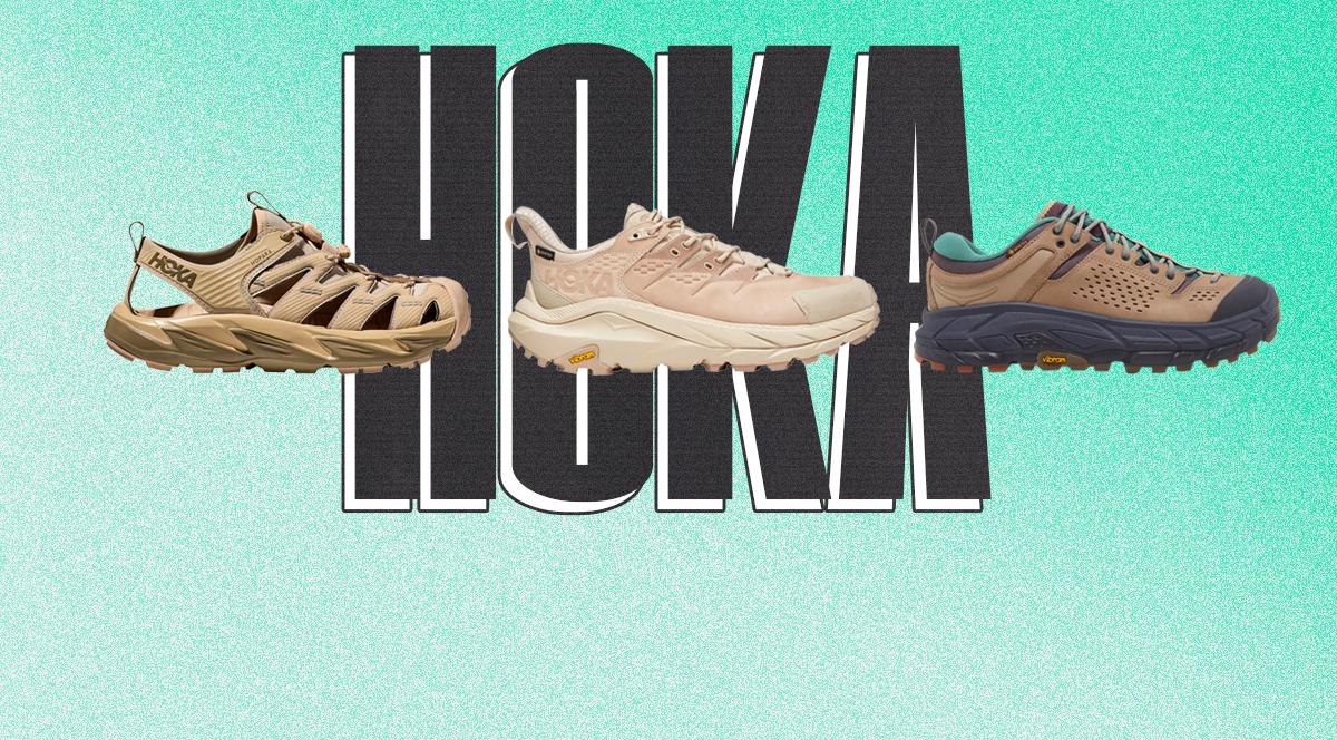 Sneakers by Hoka One One, a brand that has risen to mainstream popularity.